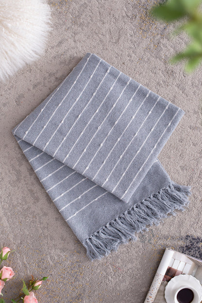 50x60' Gray Striped Decorative Throw Blanket With Tassels and Horizontal Stripes, 2 Pack