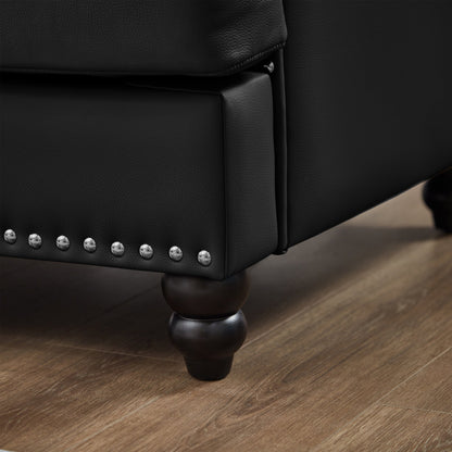 83' Modern Classic Design With Nails Living Room Sofa Leather Couch,Upholstered Imitation Cowhide Leather Black