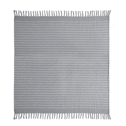 50x60' Gray Striped Decorative Throw Blanket With Tassels and Horizontal Stripes, 2 Pack