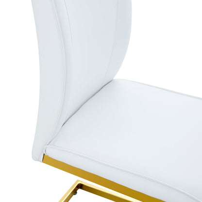 Luxury Simple Arch Chair Set of 2 - High Resilience Dining Chair With Arched Metal Gold Legs, White PU Material