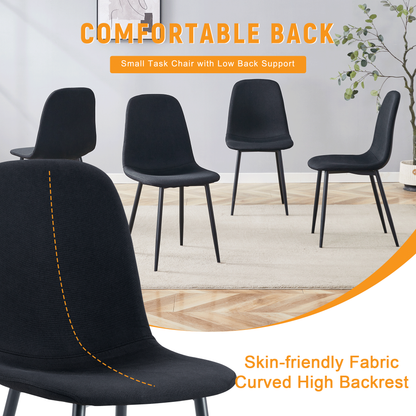 Luxury Simple Chair - Set of 4 BLACK Linen-Cotton Material High Resilience Dining Chair With Metal Black Leg.Integral Me