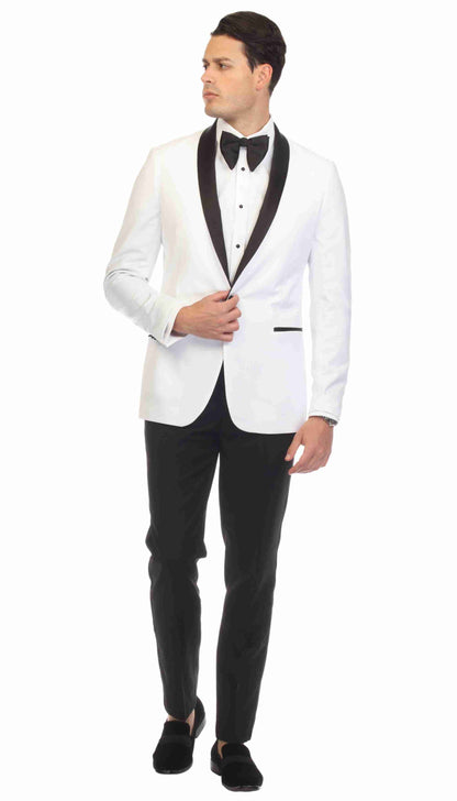 Ferrecci Men's Reno White/Black Slim Fit Shawl Lapel 2 Piece Tuxedo Suit Set