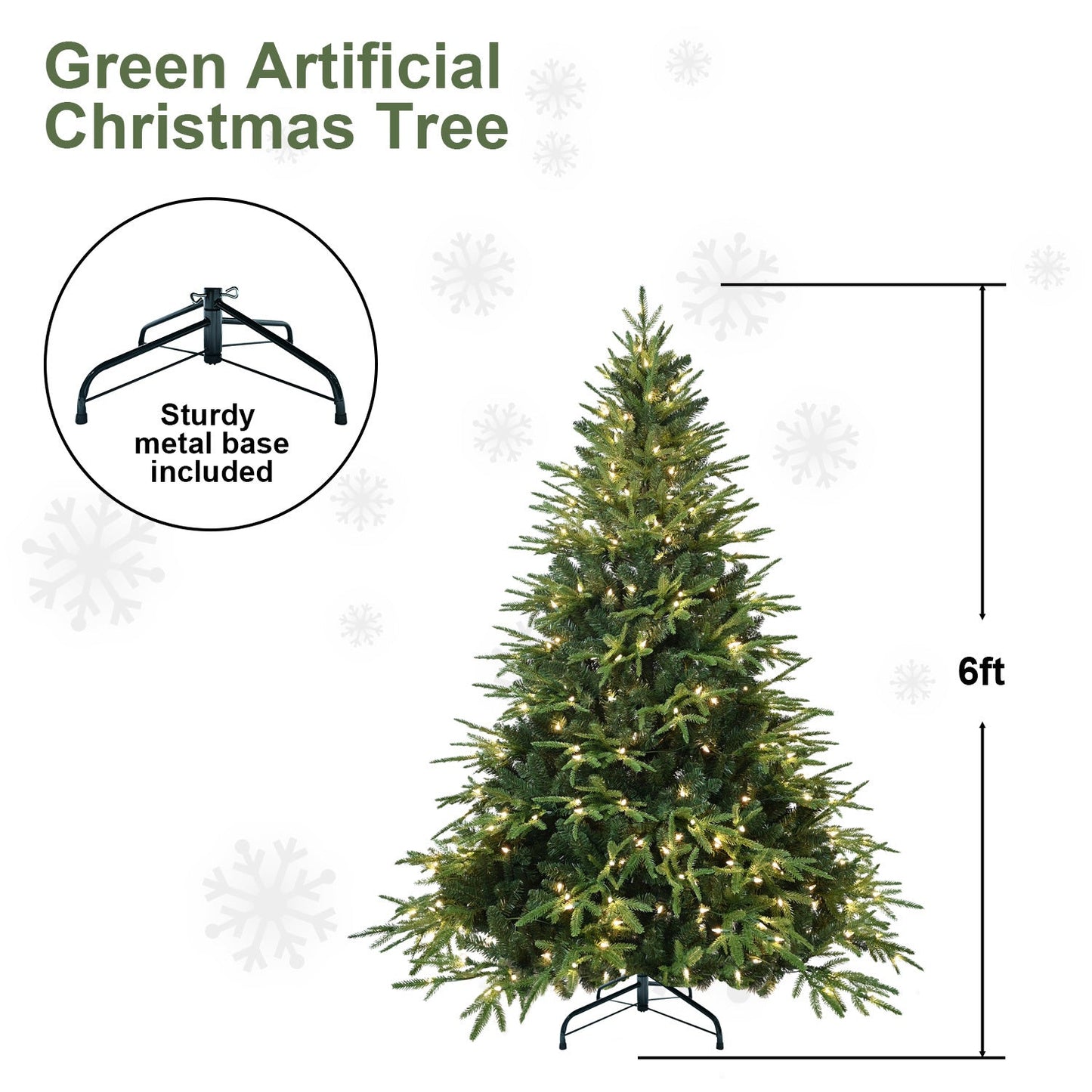 5ft Pre-Lit Artificial Christmas Tree With 300 Warm White Incandescent Lights, 1419 Tips, PE+PVC Hinged Pine With Partia