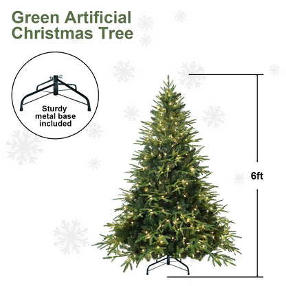 5ft Pre-Lit Artificial Christmas Tree With 300 Warm White Incandescent Lights, 1419 Tips, PE+PVC Hinged Pine With Partia