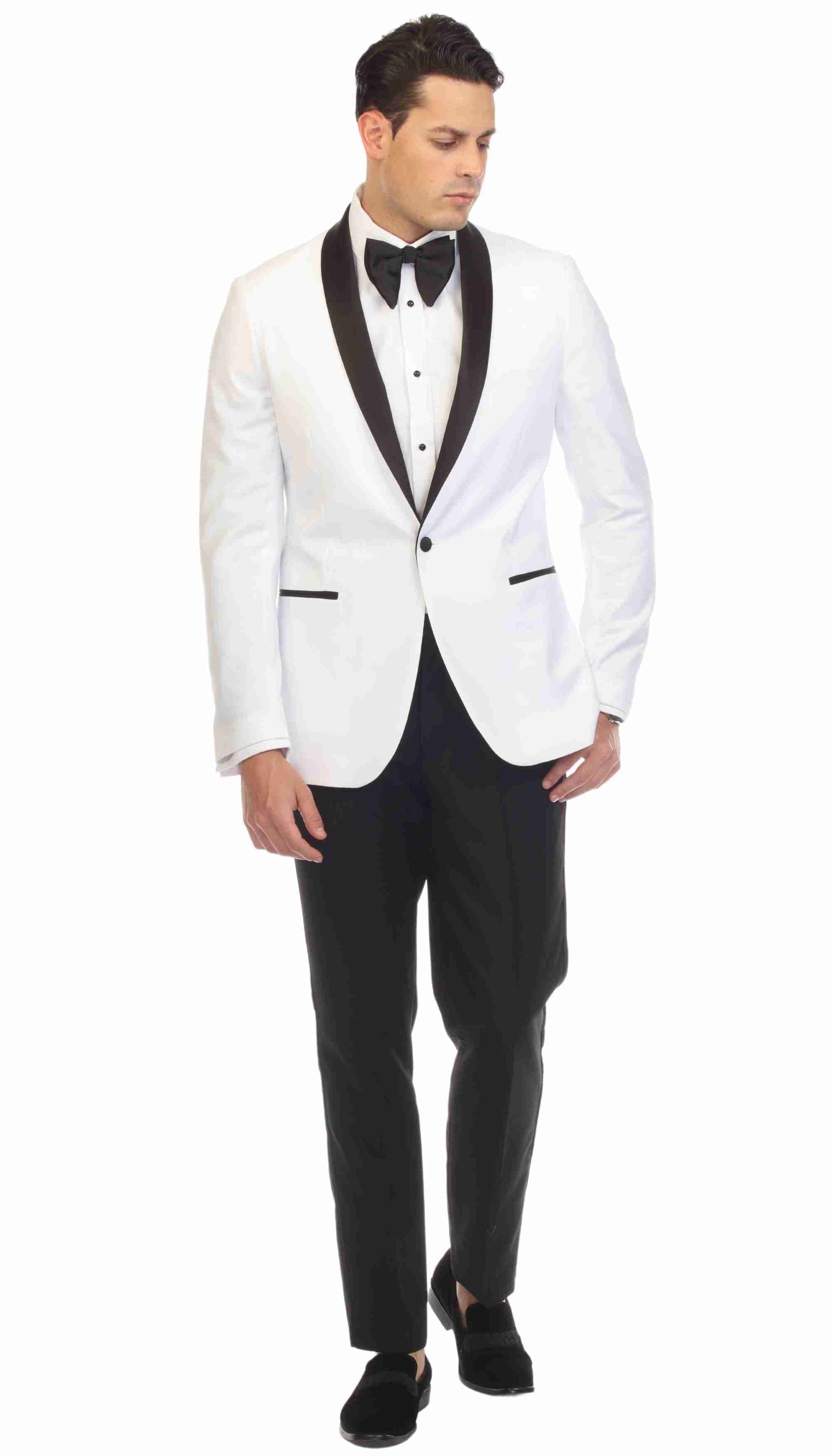 Ferrecci Men's Reno White/Black Slim Fit Shawl Lapel 2 Piece Tuxedo Suit Set