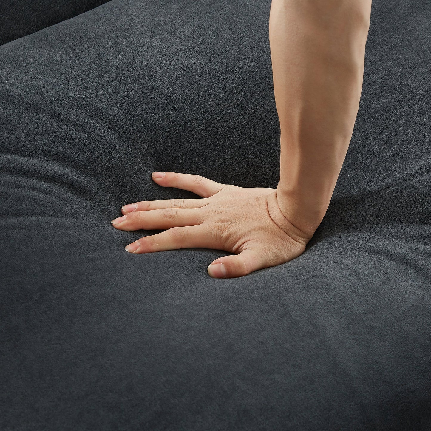 Black Upholstered 83' L-Shaped Sectional Sofa With Storage, Movable Ottoman, and Six Throw Pillows