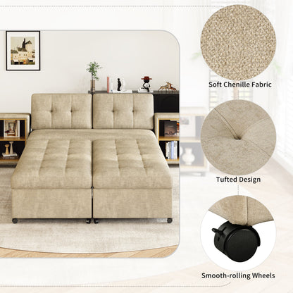 121.2' Versatile Sofa Bed Modular Sofa  Free-Combined Sofa With Two Storage Racks,  Brown