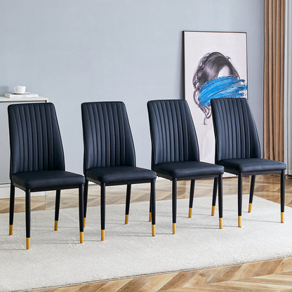 A Set of 4 Dining Chairs, Black Dining Chair Set, PU Material High Backrest Seats and Sturdy Leg Chairs, Suitable for Re