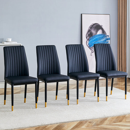 A Set of 4 Dining Chairs, Black Dining Chair Set, PU Material High Backrest Seats and Sturdy Leg Chairs, Suitable for Re