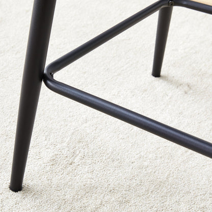 Brown Techno-Fabric Bar Chair Set - Two Pieces, Rounded Backrest, Black Metal Legs, Multiple Colors