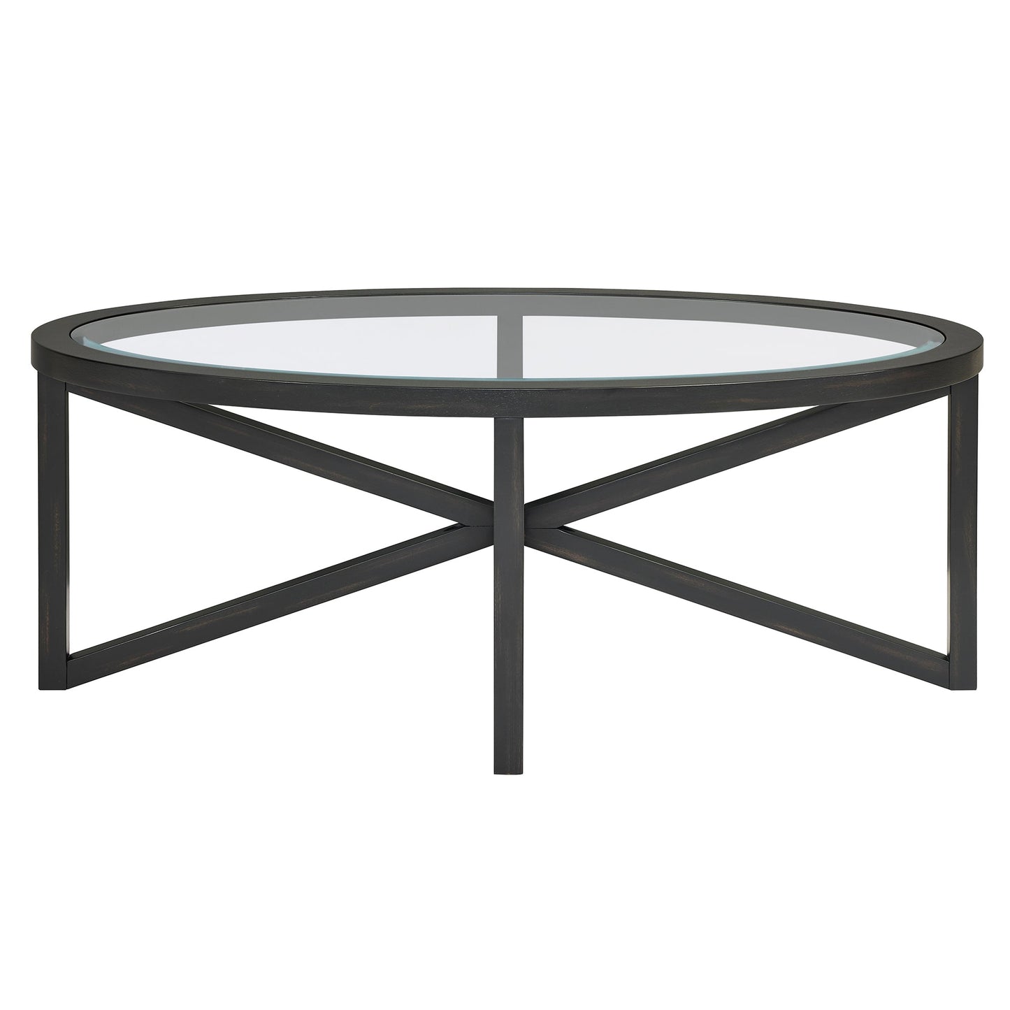 Modern Simple Glass Coffee Table, Tempered Glass Coffee Table Solid Wood Base Round Transparent Glass Top Modern Living