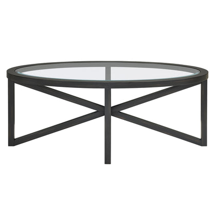 Modern Simple Glass Coffee Table, Tempered Glass Coffee Table Solid Wood Base Round Transparent Glass Top Modern Living