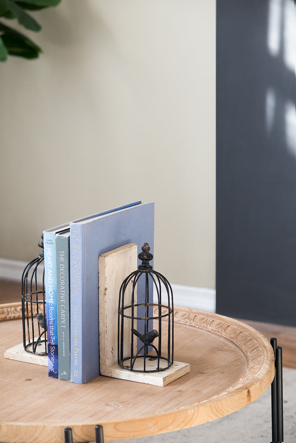 S/2 5.5x4.5x10'  Distressed Black Bird Cage Bookend, Antique White