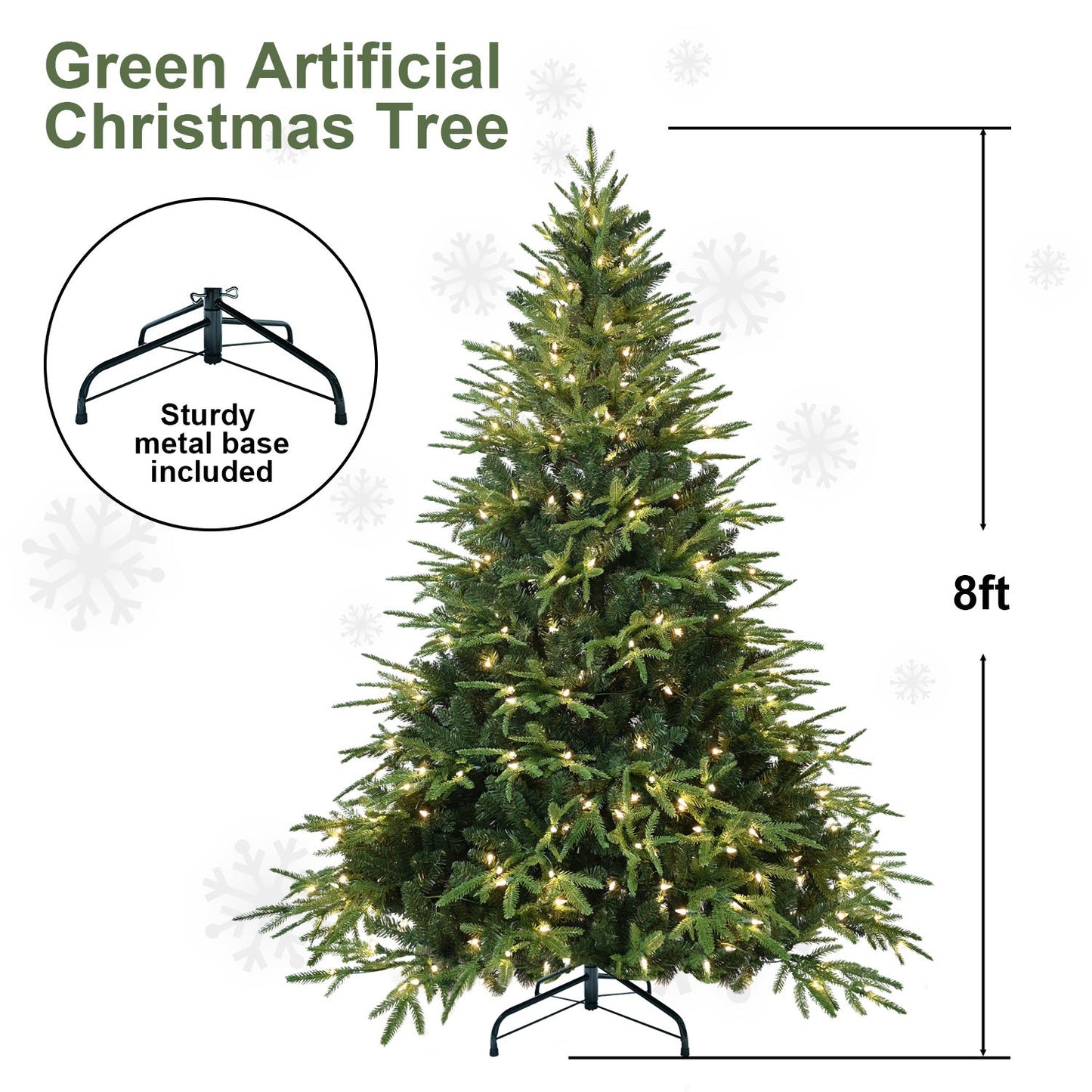 5ft Pre-Lit Artificial Christmas Tree With 300 Warm White Incandescent Lights, 1419 Tips, PE+PVC Hinged Pine With Partia