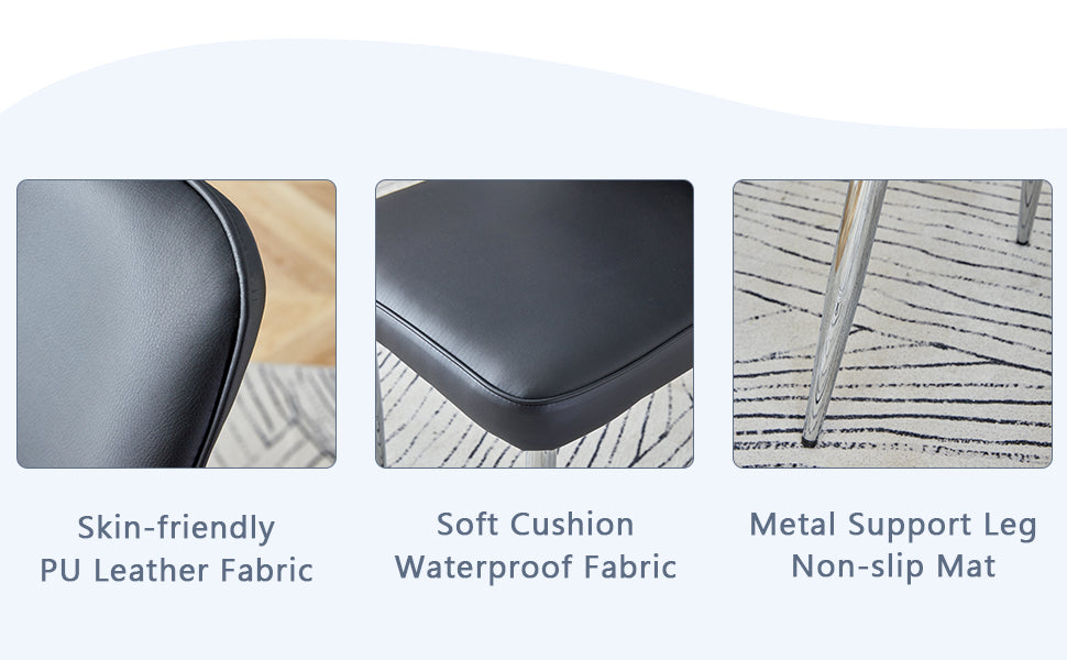 Table and Chair Set.63'x31.5x30' Black Marble-Patterned Slabs Tabletop With Stainless Steel Butterfly Legs.Paired With 4