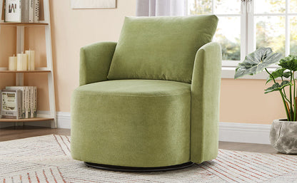 360° Swivel Chair, 29.9' Accent Barrel Armchair, Upholstered With Curved Design, Green Chenille, for Living Room and Off