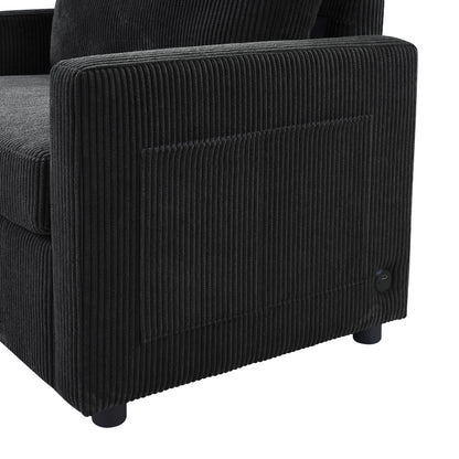 Twin Size Sofa Bed 47.2' Sleeper Sofa Loveseat With Foldable Mattress, Side Table, Storage Pocket, USB Ports, Black Cord
