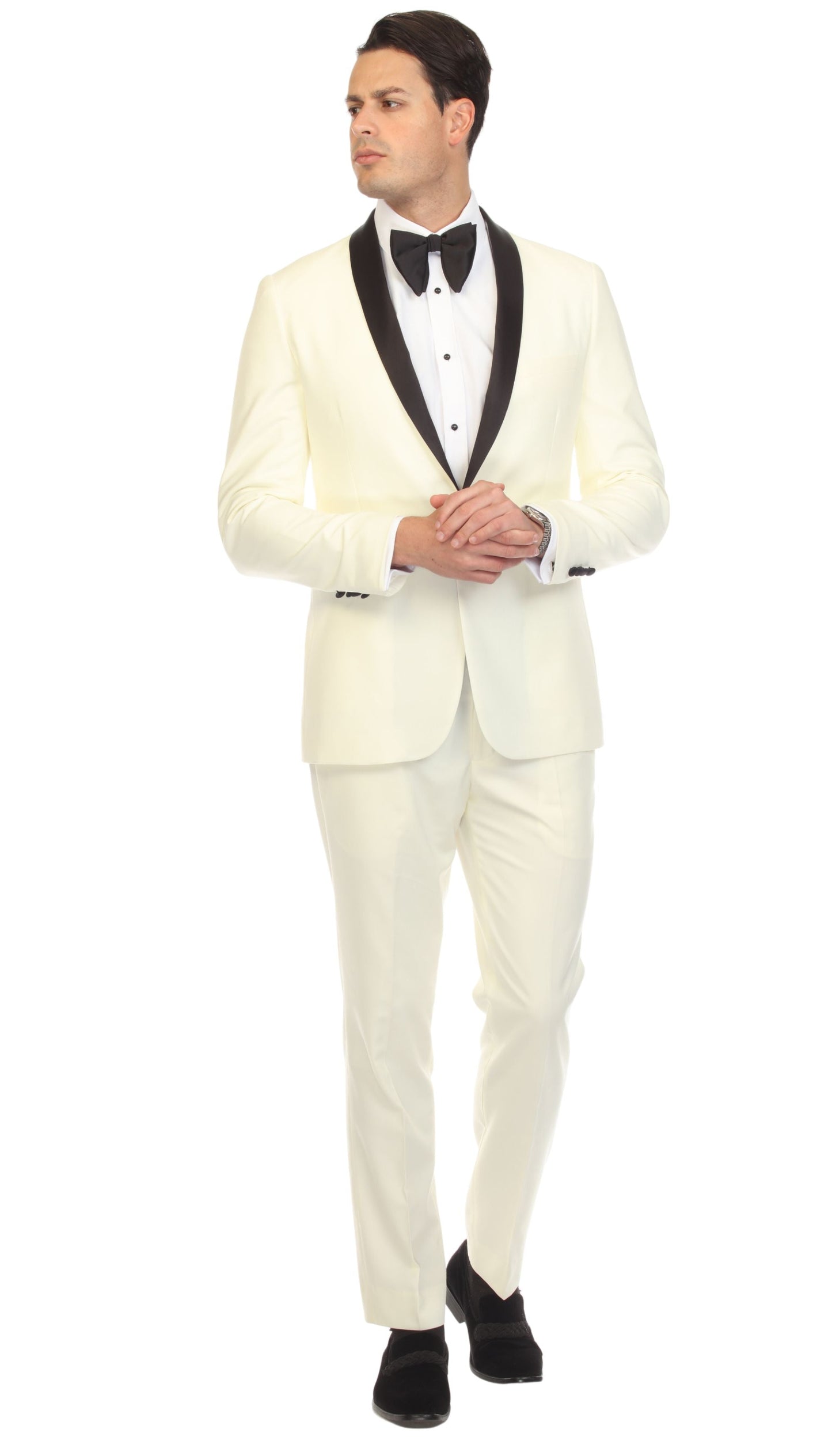 Ferrecci Men's Reno Off-White Slim Fit Shawl Lapel 2 Piece Tuxedo Suit Set