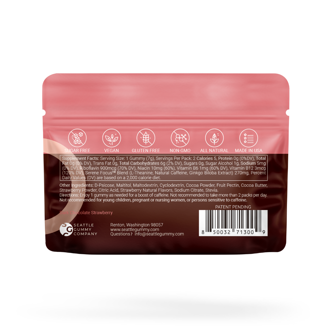 Sugar Free Mocca Shots Energy Gummies with Caffeine | 12-Pack - Dark Chocolate Strawberry