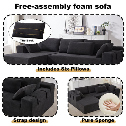 Modern Chenille Upholstered Sectional Sofa Couch Set,Modular 108' L Shaped Sectional Living Room Sofa Set With 6 Pillows