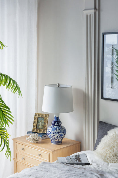 D14x27.6' Blue and White Round Ceramic Vase Lamp