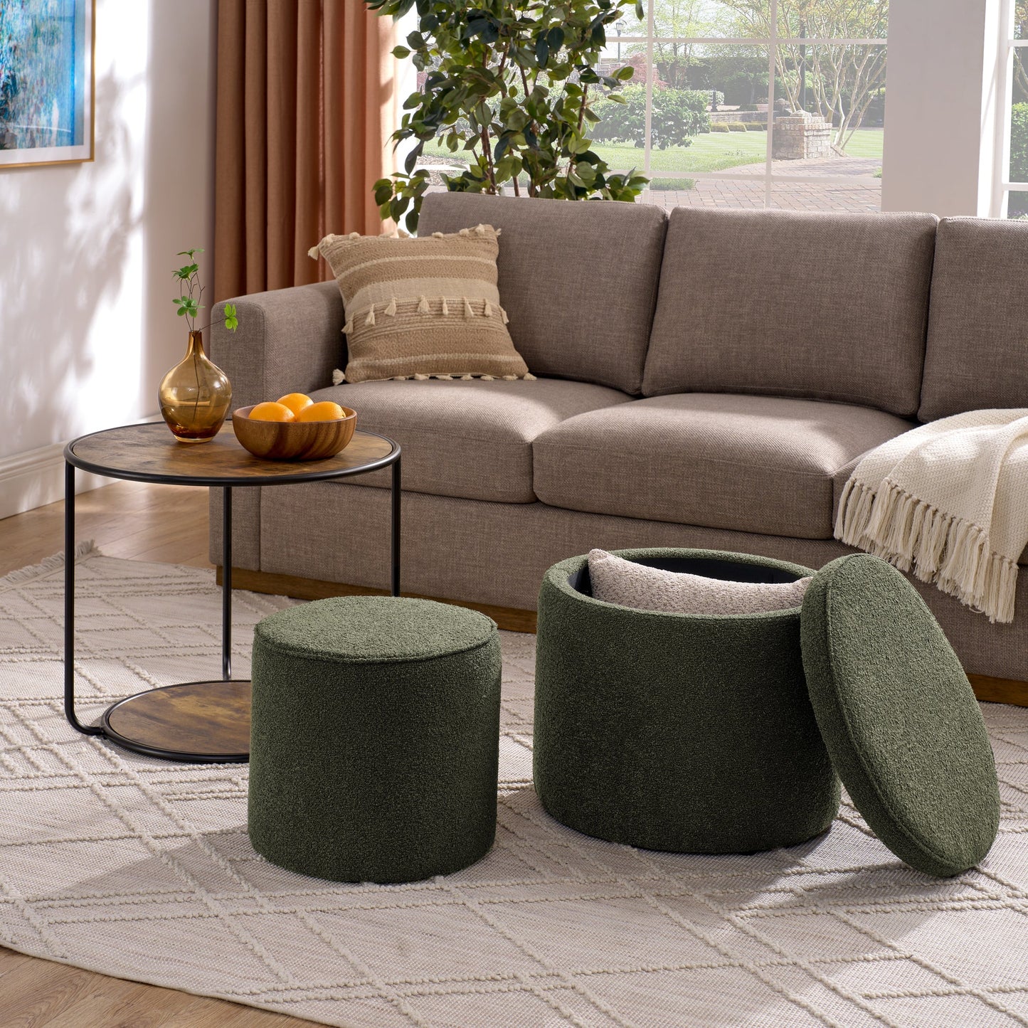 Ottoman, Multi-Functional Combination Set Table Ottoman, Combination of Ottoman and Table, With Drum Stool, With Storage