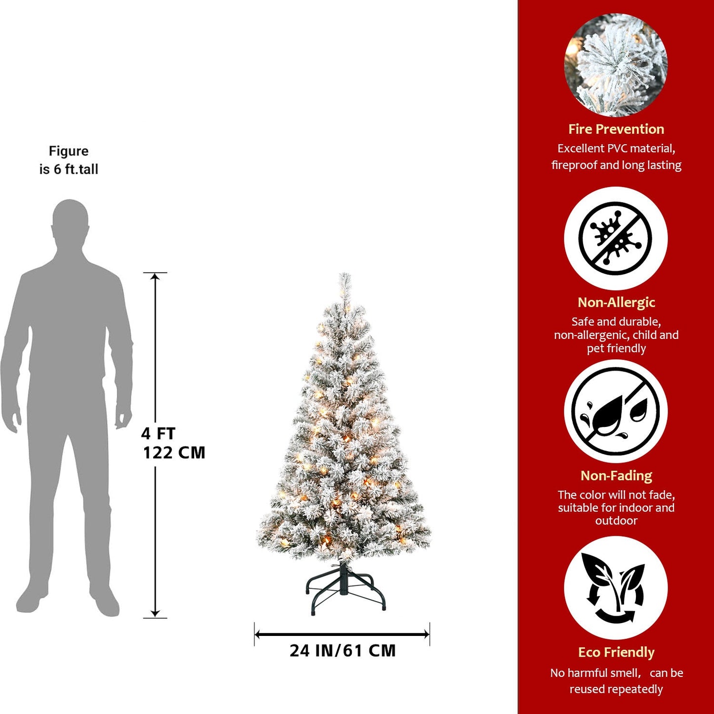 7FT Flocked Christmas Tree With 350 Warm White Incandescent Lights – Snowy Artificial Holiday Tree With 1022 Tips and St
