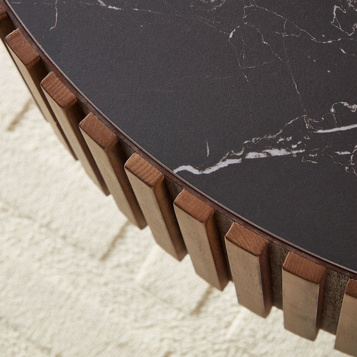 35.43'' Nesting Round Sintered Stone Tabletop Modern Drum Coffee Table Luxury Circle Coffee Table for Apartment Walnut