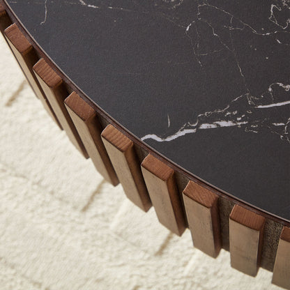 35.43'' Nesting Round Sintered Stone Tabletop Modern Drum Coffee Table Luxury Circle Coffee Table for Apartment Walnut