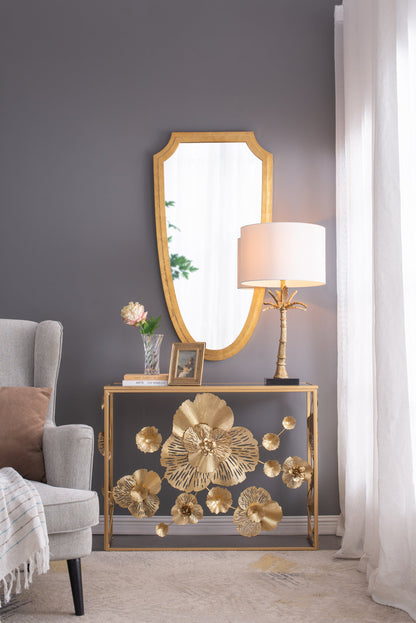 D16x31' Leaf Lamp With Marble Base, Gold (Lamp Shade Assembly Required)