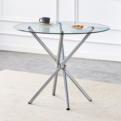 Modern Round Clear Glass Dining Table With Unique Silver Metal Legs for 4-6 People