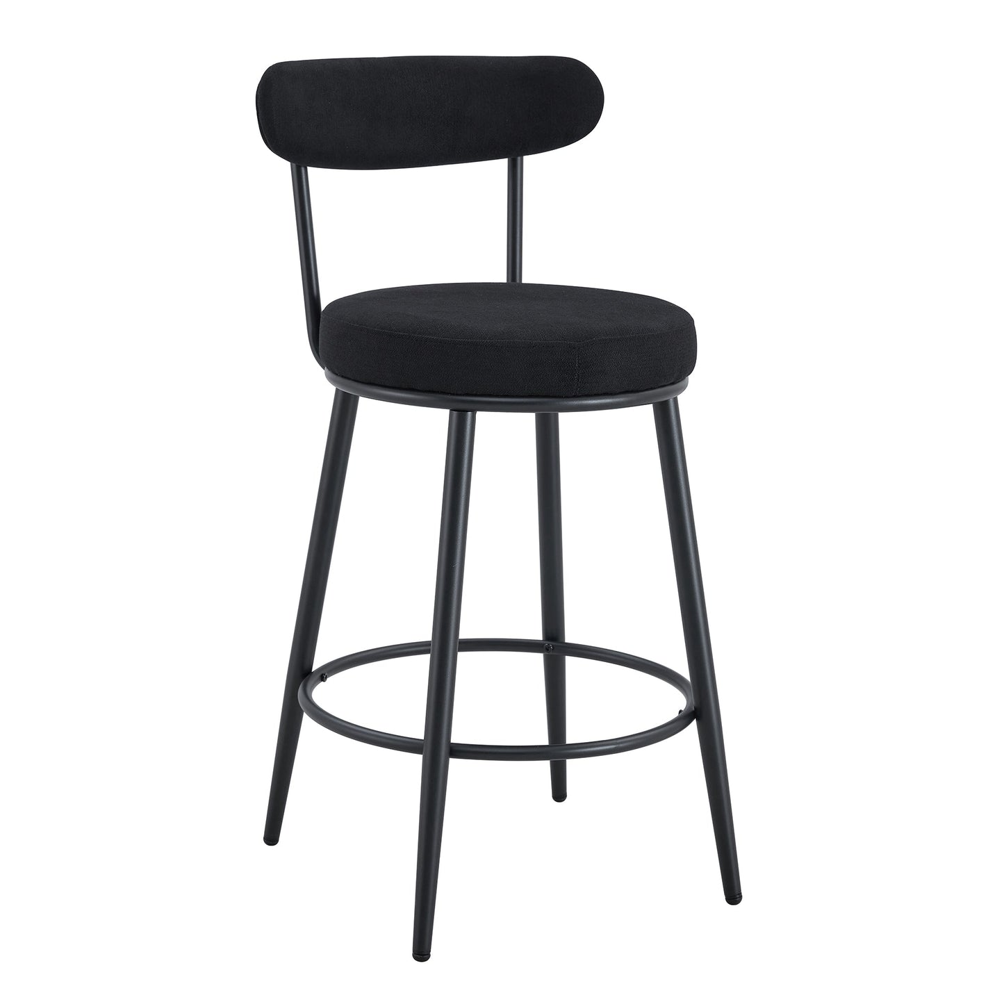 Stylish Ergonomic Bar Chairs Set With Black Breathable Cushions and Metal Legs, 35.5 Inches High, Pack of Two
