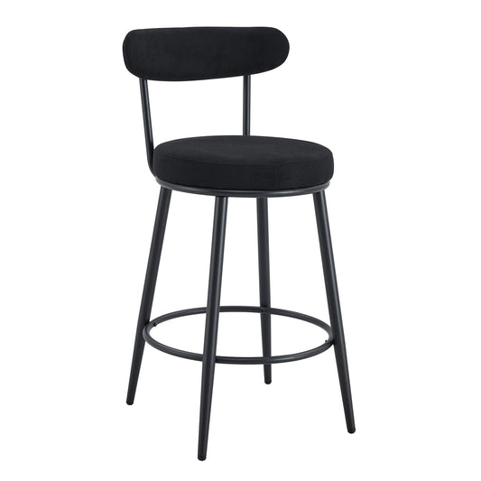 Stylish Ergonomic Bar Chairs Set With Black Breathable Cushions and Metal Legs, 35.5 Inches High, Pack of Two