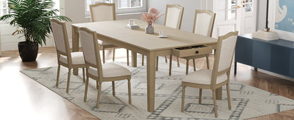 Rustic 7-Piece 78.1inch Extendable Dining Table Set With 18inch Removable Leaf, 6 Upholstered Dining Chairs, 2 Built-In
