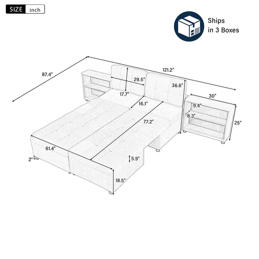 121.2' Versatile Sofa Bed Modular Sofa  Free-Combined Sofa With Two Storage Racks,  Brown