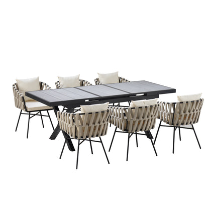 Discover Unmatched Flexibility in Alfresco Dining With Six Creatively Arranged Chairs Made of Polyester Woven Tape and A