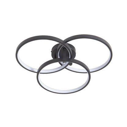 20' Modern Black LED Ceiling Light, 3-Ring Flush Mount Fixture for Living Room, Bedroom, or Dining Room, Sleek and Energ