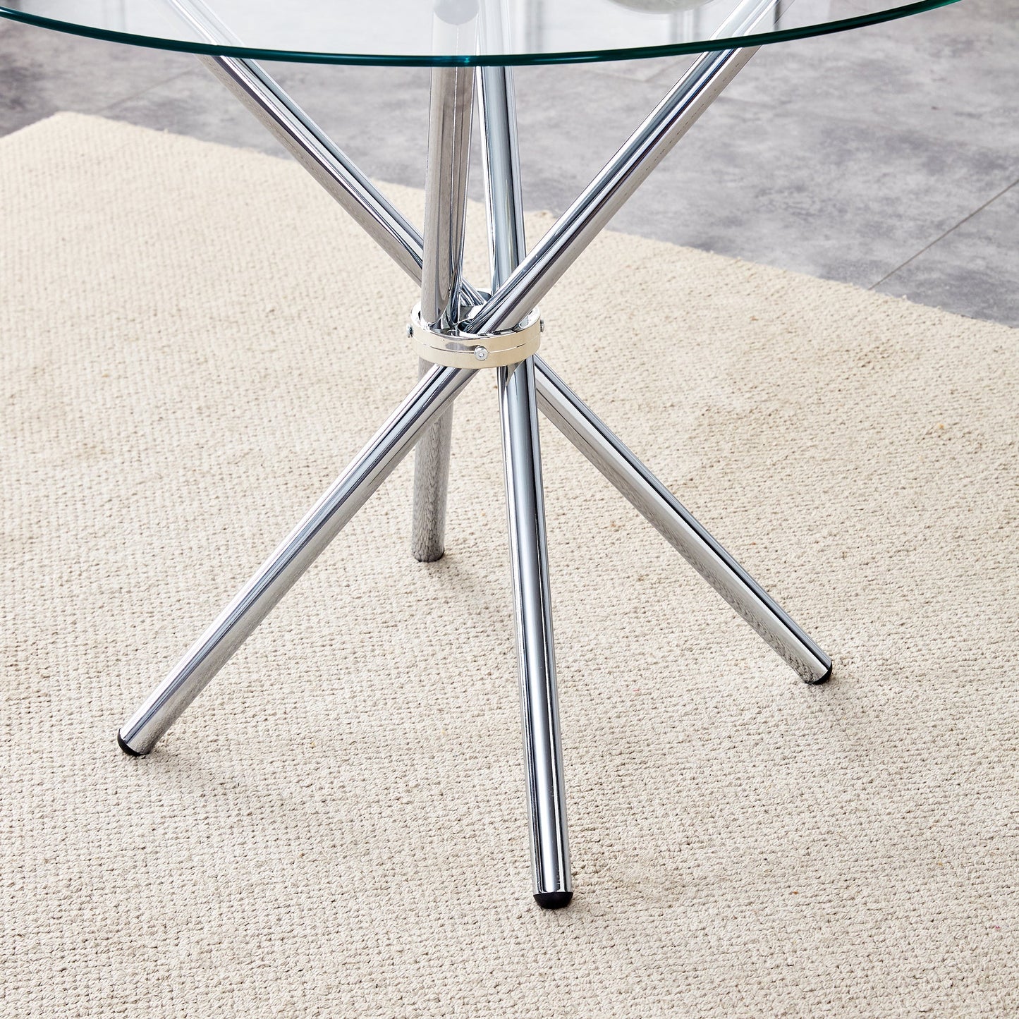 Modern Round Clear Glass Dining Table With Unique Silver Metal Legs for 4-6 People
