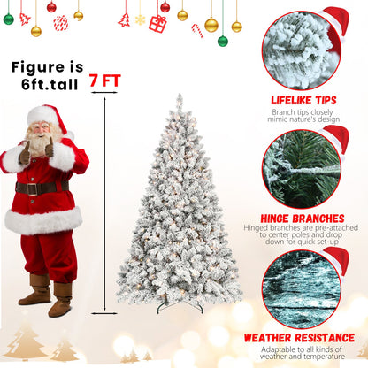 8FT Flocked Christmas Tree With 700 UL Lights and 54 Natural Pine Cones – Snowy PVC Tips, 1754 Tips, Hinged Structure, S