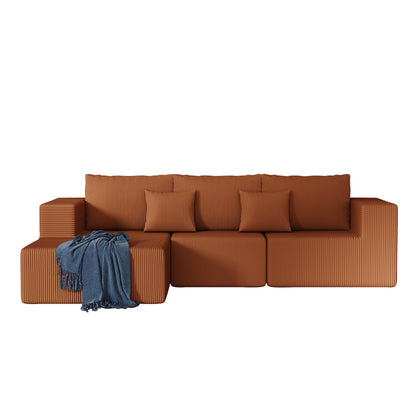 108.3' Sectional Foam Couch,L Shape Sofa With Chaise Lounge,Modular Cloud Sofa  for Living Room,Upholstered Corduroy Cou