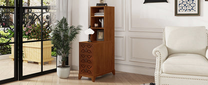 End Table With 3 Drawers, Corner Table With 2 Open Shelves, Tall Side Table for Bedroom and Corner, Walnut,Expect Arriva
