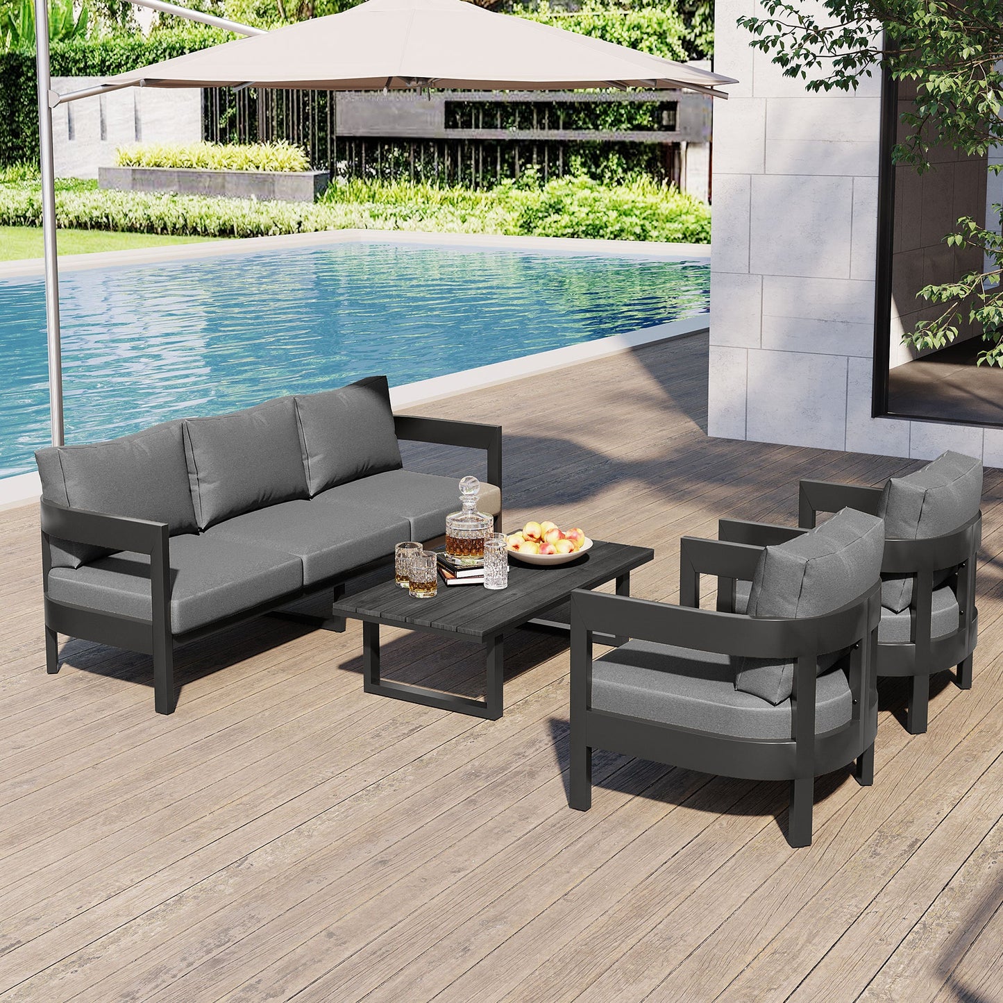 High-Quality Outdoor Seating Set With Thick Cushions for Ultimate Comfort, Perfect for Lawns, Patios, and Poolside