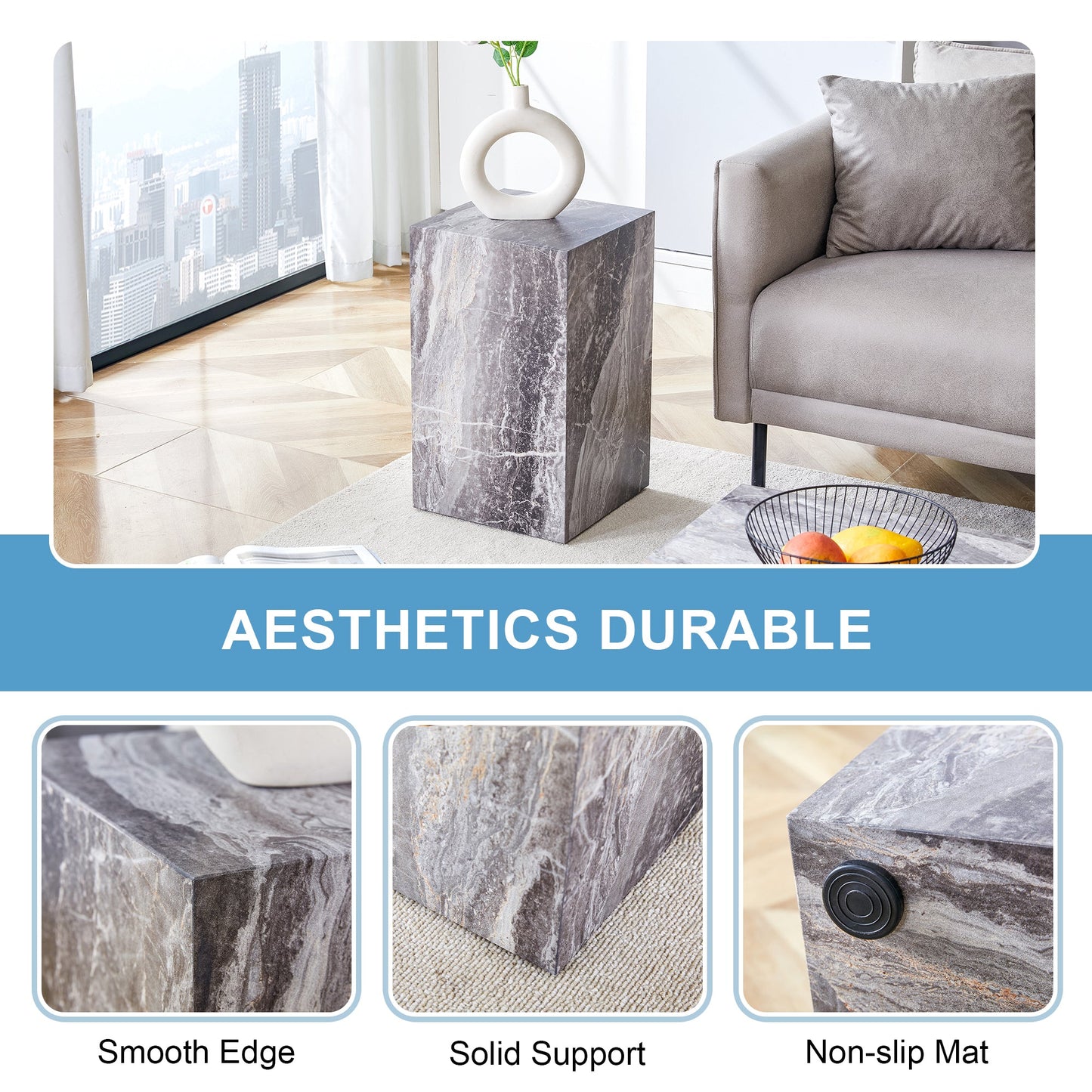 Modern MDF Coffee Table With Gray Textured Patterns and Stylish Design.11.80*11.80*19.60.Luxurious Design, Fashion Textu