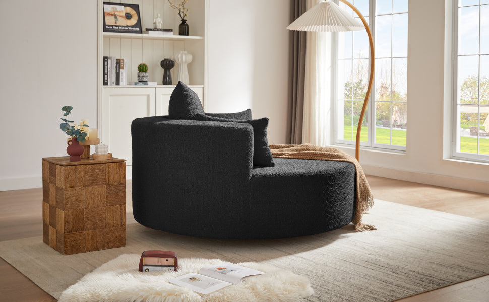 360° Swivel Accent Barrel Chair With Removable Pillows, Black Chenille, 56.3x56.3x36.5 Inches
