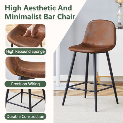 Brown Techno-Fabric Bar Chair Set - Two Pieces, Rounded Backrest, Black Metal Legs, Multiple Colors