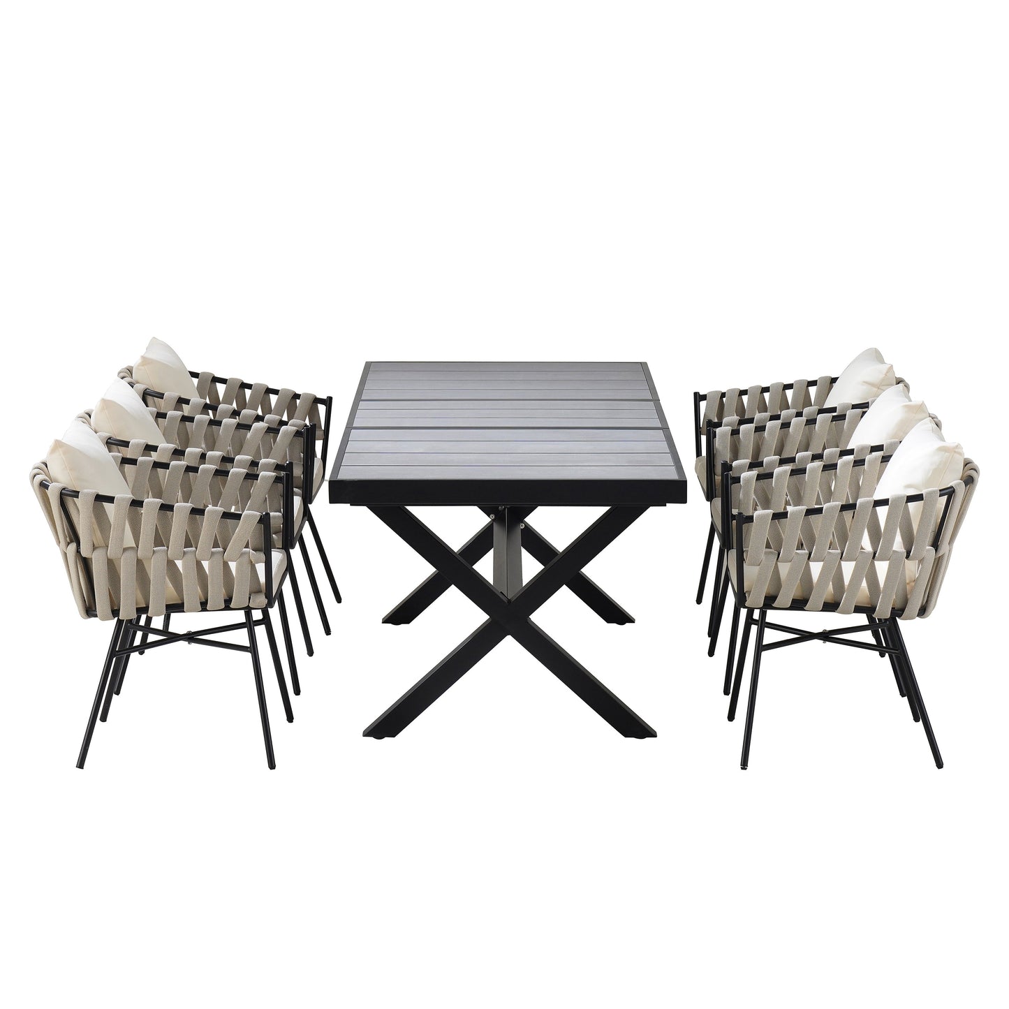 Discover Unmatched Flexibility in Alfresco Dining With Six Creatively Arranged Chairs Made of Polyester Woven Tape and A