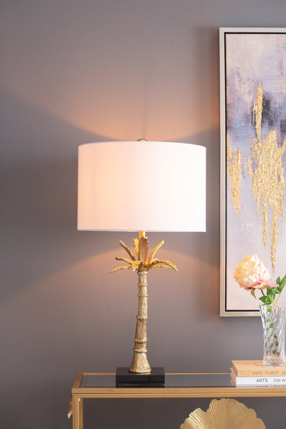 D16x31' Leaf Lamp With Marble Base, Gold (Lamp Shade Assembly Required)