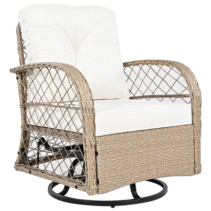 3-Piece Outdoor Chair&Table Set Chat Set 2-Person Rattan Seating Group With Two Swivel Chairs and a Square Table for Gar