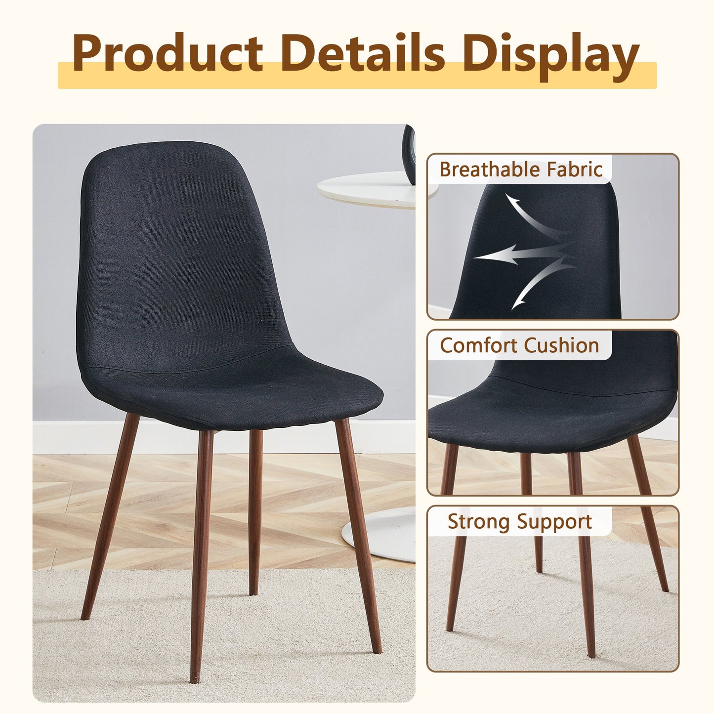 Table and Chair set.A 47.3-Inch Diameter Modern Splicing Circular Dining Table - Double-Layer storage.Paired With 4 Blac