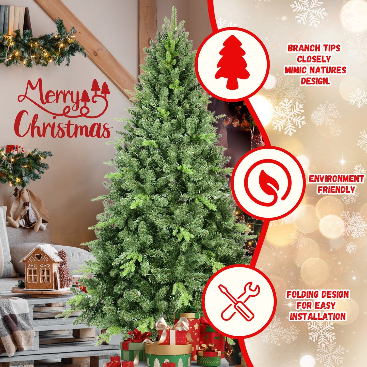 5FT Classic Christmas Tree With 967 PE+PVC Tips – Realistic Hinged Branches, Easy Assembly, Stable Metal Stand, Full Nat
